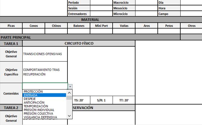 plantilla para la sesión de entrenamiento